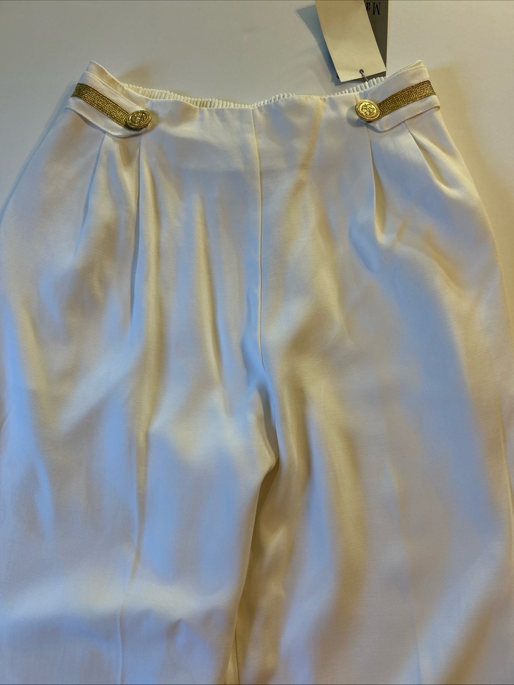 Vintage Maren Pants Slacks White Nautical Gold Trim Women’s Med  80s 90s Glam‎